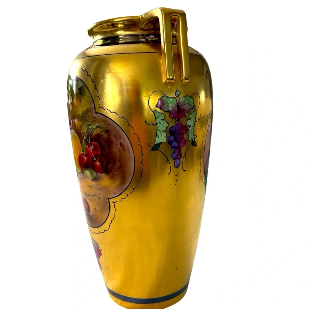 Pickard Bone China Vase Hand Painted Both Sides of Vase Still Life with Fruits